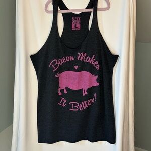 Flavour Gallery Black racer back Tank Top with Pink Pig Graphic Size Large